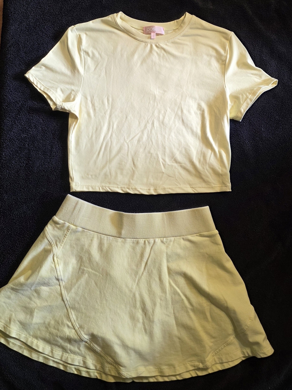 POSIE Pale Yellow Cropped Tee & Skirt Lounge Set